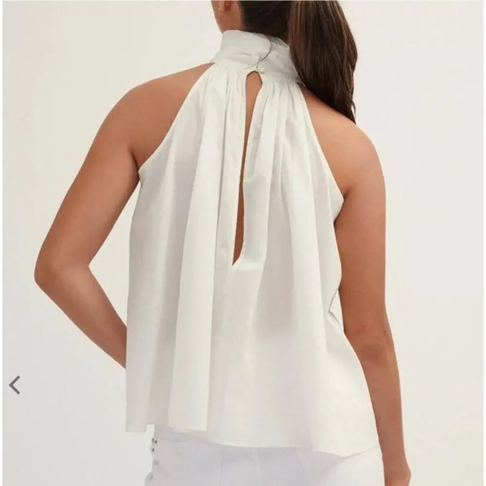 CARESTE Hearst Top White Sleeveless Poplin Boxy Fit, 16 - $395 - Picture 2 of 9